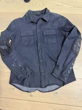 Rogue Black Denim Button Down Shirt with Leather Elbow Patches Size L